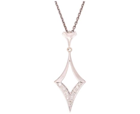 An 18ct white gold diamond lozenge openwork pendant necklace, Deakin & Francis, Birmingham 1978, set with modern round brilli