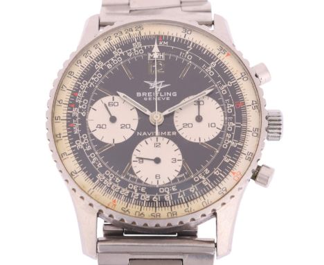 BREITLING - a Vintage stainless steel Navitimer mechanical chronograph wristwatch, ref. 806, circa 1960s, black dial with bat