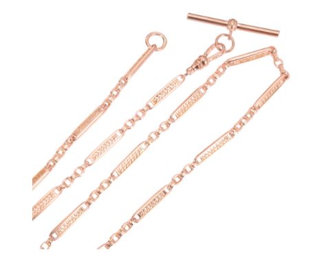 A 9ct rose gold fancy flat curb link chain necklace, with 9ct dog clip and T-bar, 75cm, 26.8g . Condition Report:No damage or