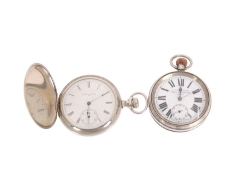 2 nickel keyless pocket watches, including full hunter Elgin, and open-face railway lever by Angus & Coote Ltd of Sydney, bot