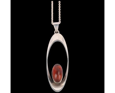NIELS ERIK FROM - a Danish modernist sterling silver amber openwork ellipse pendant necklace, on sterling silver cable link c