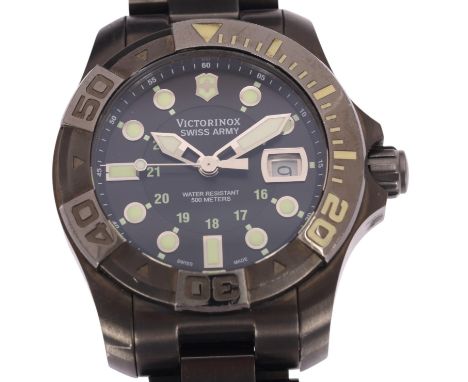 VICTORINOX - a black PVD stainless steel Swiss Army Dive Master 500 quartz calendar bracelet watch, ref. 241429, black dial w