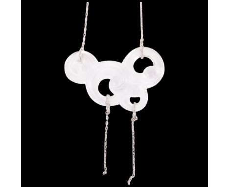 LALIQUE - a large frosted crystal glass 'Rain Cloud' pendant necklace, on integral sterling silver cable link chain, pendant 