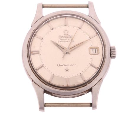 OMEGA - a Vintage Constellation chronometer automatic calendar wristwatch head, ref. 14393 7 SC, circa 1960, silvered pie-pan