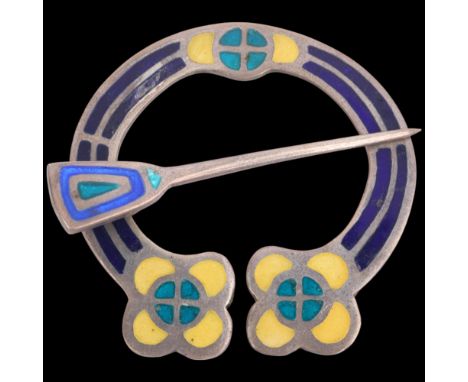 IONA CELTIC ARTS - an Art Deco silver and enamel pennanular cloak pin brooch, Birmingham 1937, 52.3mm, 21.3g . Condition Repo