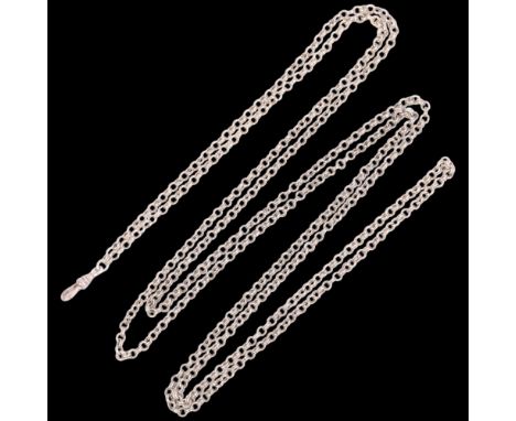 An Antique silver double belcher link long guard chain, with sterling silver dog clip, 146cm, 29.7g . Condition Report:No bro