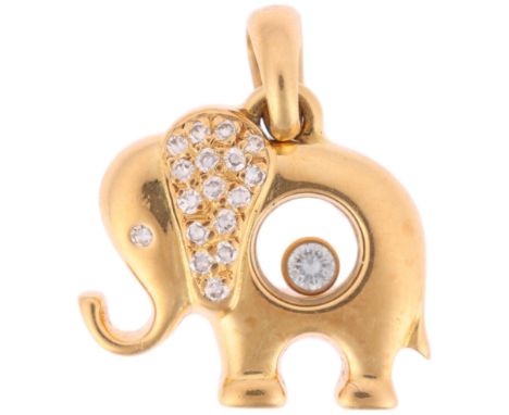 CHOPARD - an 18ct gold diamond 'Happy Diamonds Elephant' pendant, ref. 79/2277-20, modelled as an elephant with single-cut di
