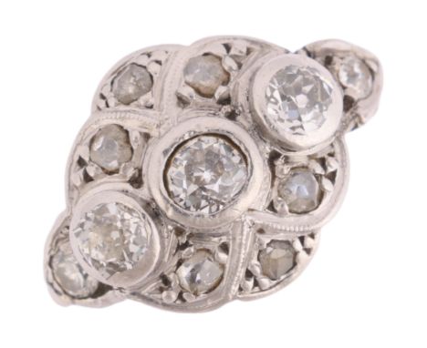 An Art Deco 18ct white gold diamond panel ring, set with old and rose-cut diamonds, total diamond content approx 0.5ct, setti