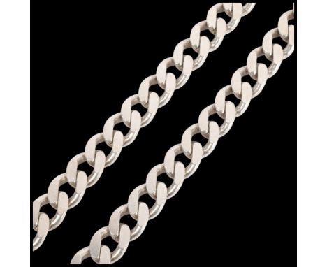 A heavy Italian sterling silver flat curb link chain necklace, 51cm, 172.6g . Condition Report:No damage or repair, only gene
