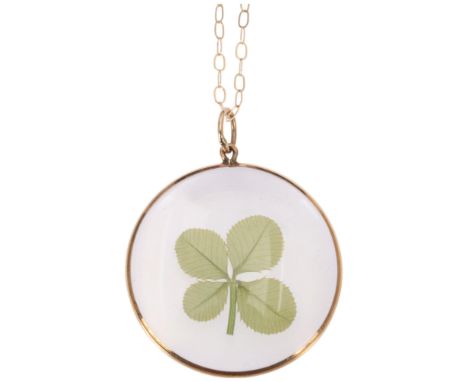 A Vintage 9ct gold 'Four Leaf Clover' double-sided locket pendant necklace, on 9ct fine cable link chain, pendant 28.3mm, cha