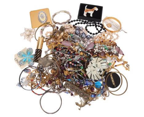 Various costume jewellery, including pearl bead necklaces, Japanese compact, clip-on earrings, etc . Condition Report:Lot sol