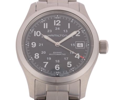 HAMILTON - a stainless steel Khaki Field automatic calendar bracelet watch, ref. H704551, circa 2020, black dial with luminou