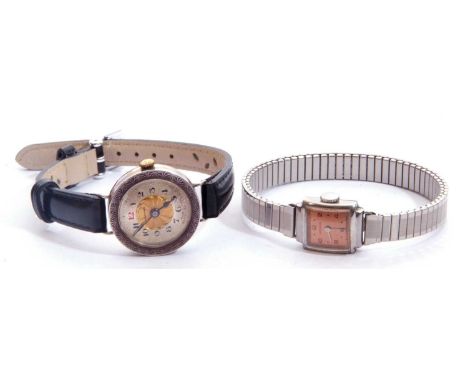 Mixed Lot: Ladies first quarter of 20th century hallmarked silver cased wrist watch with Swiss movement, having blued steel h