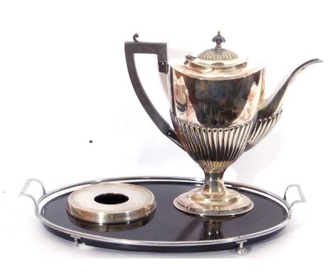 Mixed Lot: an EPNS coffee pot with fluted decorated body, a hallmarked silver and Bakelite tea pot stand of circular form, en