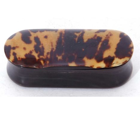 Small 19th century tortoiseshell mounted snuff box of hinged oval form, 8cm wide