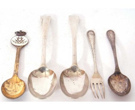 Mixed Lot: pair of Old English silver table spoons, London 1905, maker's mark Josiah Williams &amp; Co, a Victorian silver fo