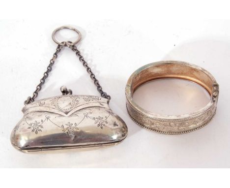 Mixed Lot: a silver purse formed as a handbag, bearing hallmarks Birmingham 1918, together with a further white metal hinged 