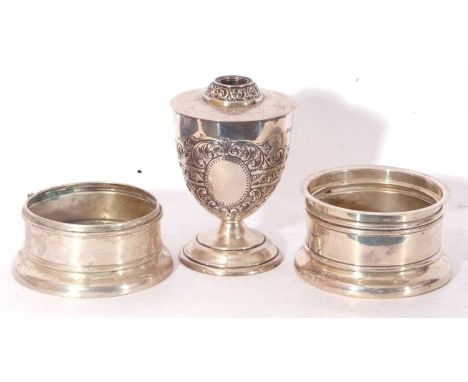 Mixed Lot: Victorian hallmarked silver lamp base, Birmingham 1898, maker's mark F S Andrew, together with two silver casket m