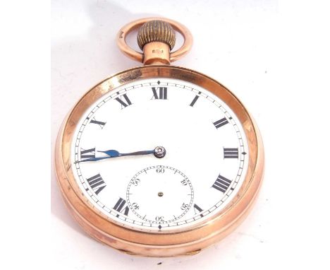 First quarter of 20th century 9ct gold gent's pocket watch with fitted case, interior of watch back, dust cover, bow and stem