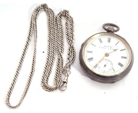 Last quarter of 19th century silver pocket watch with white metal chain, hallmarked Chester, by Kays &amp; Co, as written on 