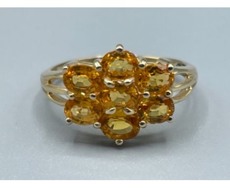 9ct gold citrine cluster ring size N 2.41g
