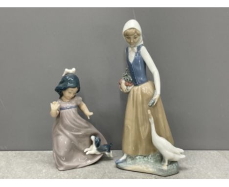 Nao by Lladro figure of woman with goose and (1 other sas)