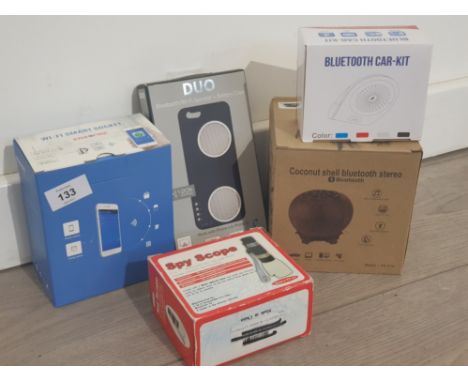 Quantity of tech gadgets includes bluetooth iphone speaker, bluetooth car handsfree kit, wi fi smart socket etc