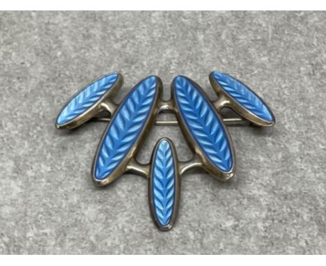 Hroar Prydz unusual sterling silver and blue enamel brooch fully marked in very good condition Norway vintage designer