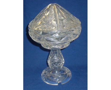 Victorian style two piece cut glass lamp with removable shade