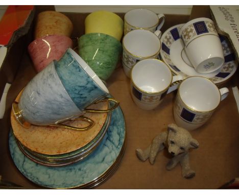 Spode Persia Royal Blue five cups and six saucers, Royal Albert Gossamer six cups, saucers and tea plates and figure of a ted