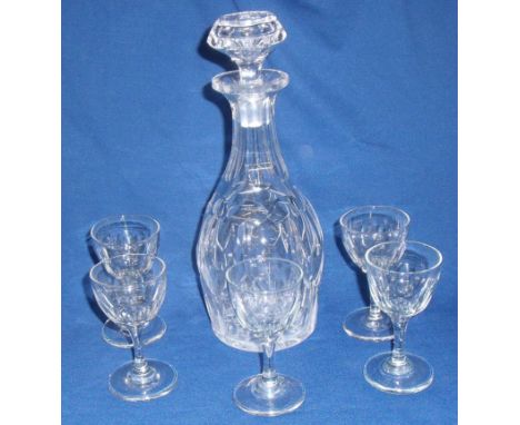Set of five 19th / 20th C fluted glasses and cut glass decanter