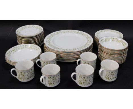 A Royal Doulton Westfield pattern porcelain part tea and dinner service, comprising five cups and saucers, side plates, soup 