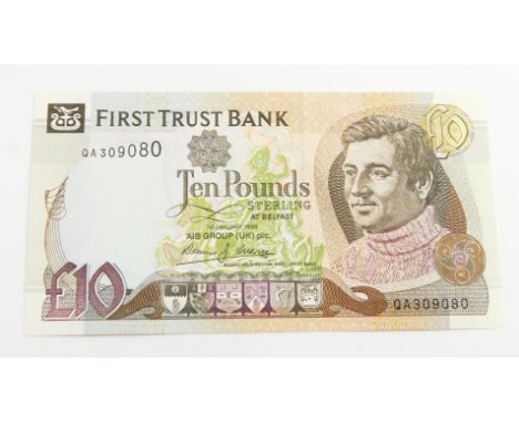 A First Trust Bank £10 note, serial number QA 309080, 1st January 1998.
