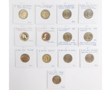 George VI - EII shillings, to include first year of issue, and proof uncirculated shillings 1970. (13)