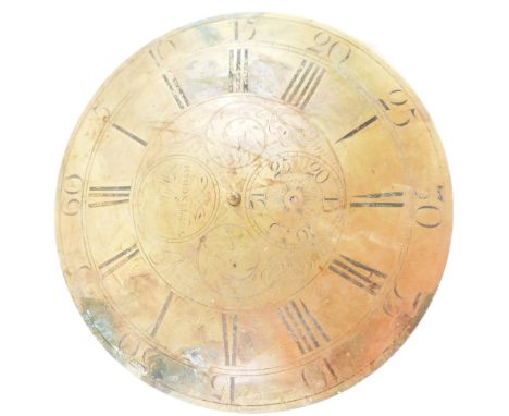 Jno Wyld of Nottingham. longcase clock dial movement, the break arch dial bearing Roman and Arabic numerals, subsidiary date 