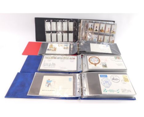 A group of first day covers and cigarette cards, to include first day covers on boating, steam and aviation contained in thre