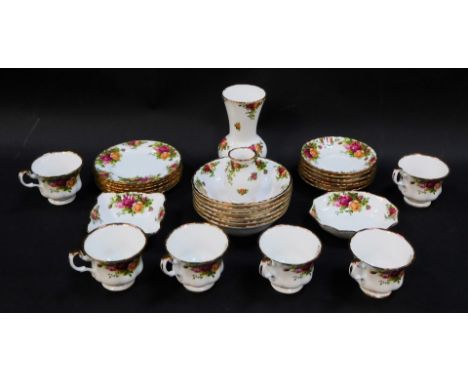 A Royal Albert Old Country Roses porcelain part tea service, comprising six cups and saucers, six bowls, six side plates, two