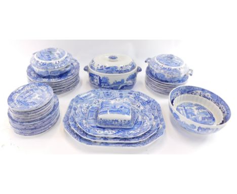 A group of Spode Italian pottery blue and white dinner wares, to include a set of three graduated meat plates, two tureens an