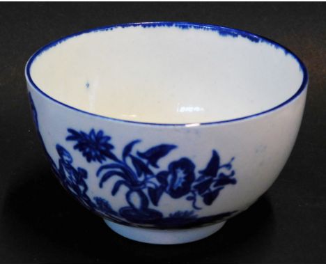 A Worcester First Period blue and white porcelain tea bowl, decorated in the Mother &amp; Child pattern, open crescent moon m