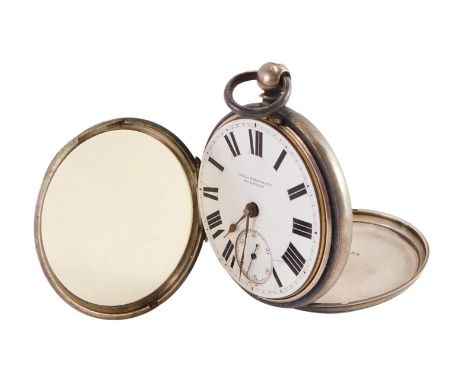 A Victorian silver gentleman's pocket watch by Enoch Sherratt of Burslem, open faced, key wind, enamel dial bearing Roman num