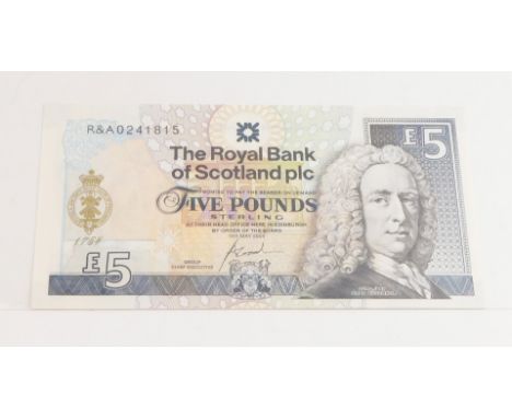 The Royal Bank of Scotland PLC £5 note, serial number R &amp; A 0247815, 14th May 2004.