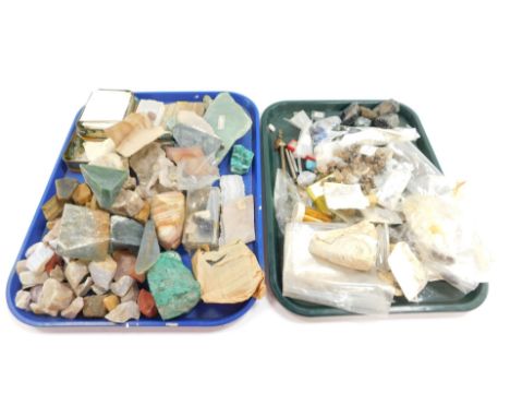 A quantity of fossils and loose stones, jade, agate, etc.  (2 trays)