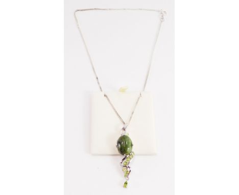 A Shipton &amp; Co green opal pendant, in silver mount on silver chain, boxed.