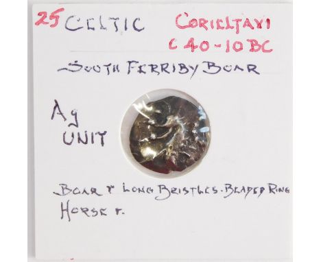A Celtic AG unit, Corieltavi, c40-10BC, South Ferriby, boar, obverse boar with long bristles and bladed ring, reverse a horse