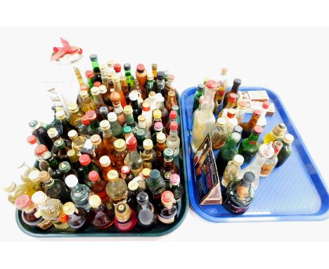 A group of alcohol miniatures, to include Rum, Sherry, Vodka, liqueurs and others. (2 trays)