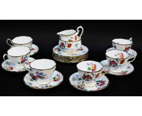 A Royal Albert porcelain part tea service decorated in the Barbara Ann pattern, comprising six cups and saucers, six side pla