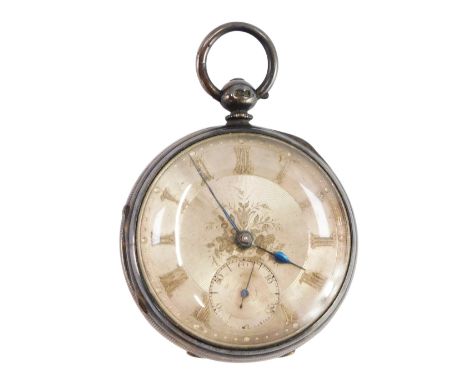 A Victorian gentleman's silver pocket watch by H Zusman of Wolverhampton, open faced, key wind, floral engraved and engine tu