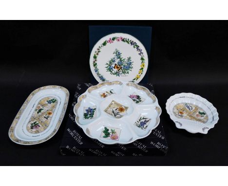 A group of Royal Worcester wares, Country Garden pattern, comprising oblong dish, shell dish, collector's plates, hors d'ouev