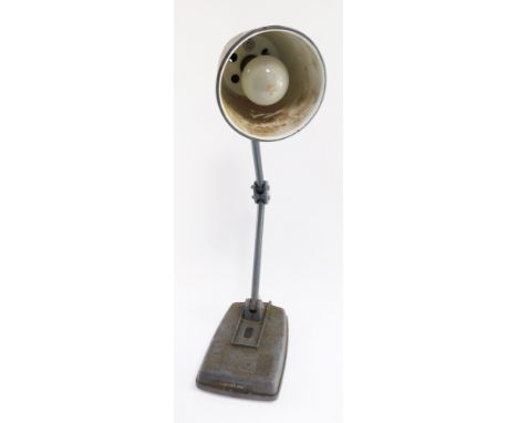 An MEM vintage grey anglepoise type desk lamp, raised on a rectangular base, 60cm high.