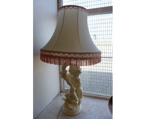 A figural cherub table lamp